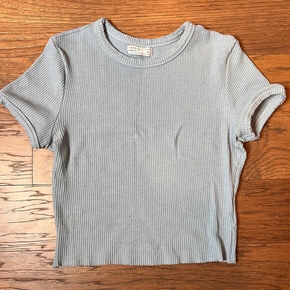Urban Outfitters Women's Ribbed Crop Tee Blue Size Large - Picture 1 of 5